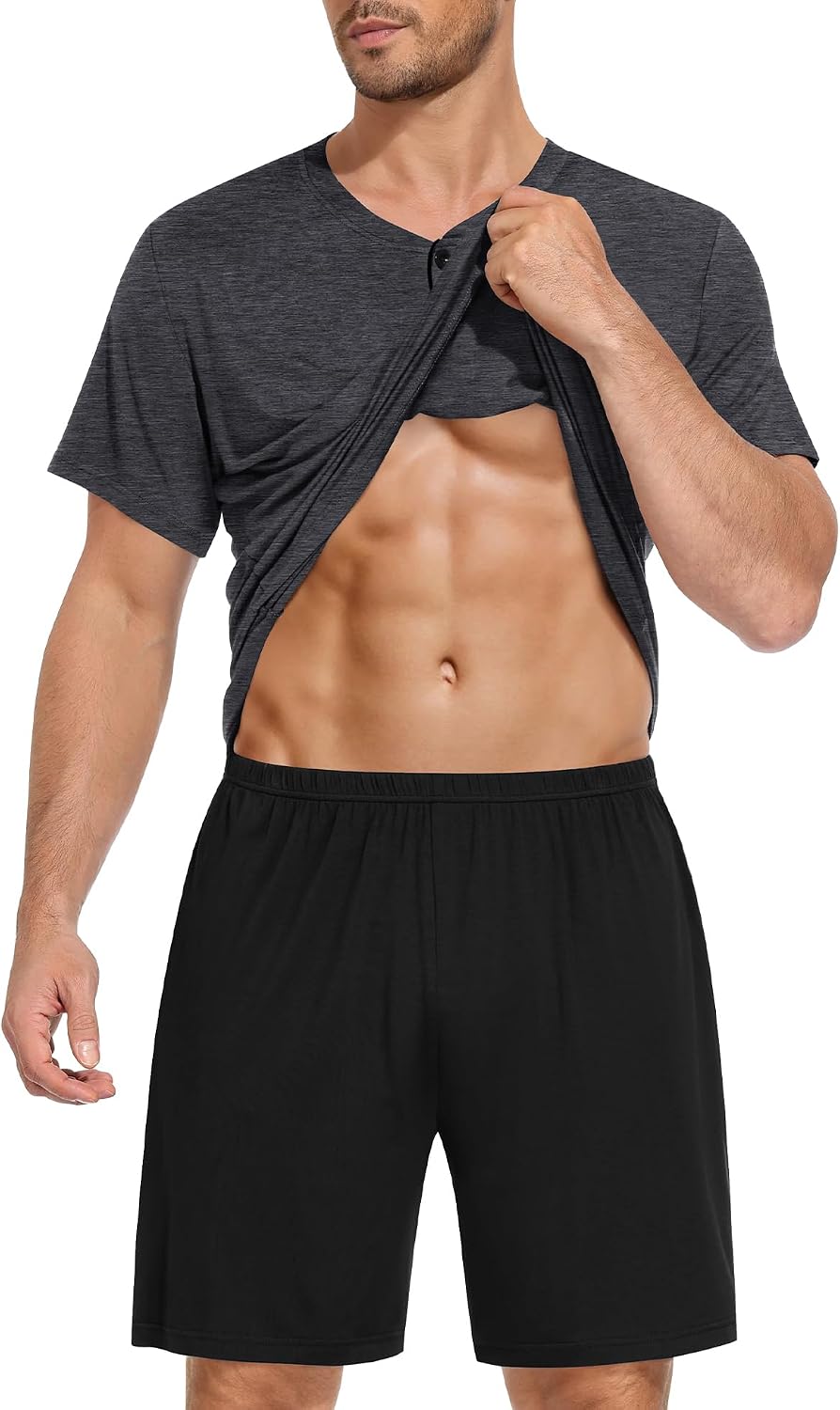 SWOMOG Mens Pajama Set Summer Pjs Sleepwear 2 Piece Loungewear Soft Short Sleeve Sleep Set With Pocket Comfy Nightwear