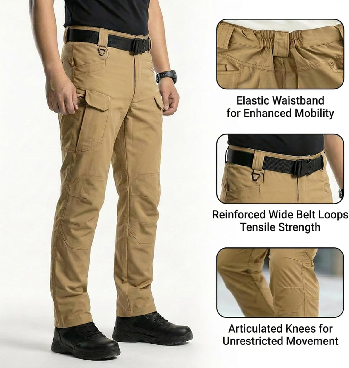 Men's Tactical Work Cargo Pants, Water-Resistant Ripstop for Hiking