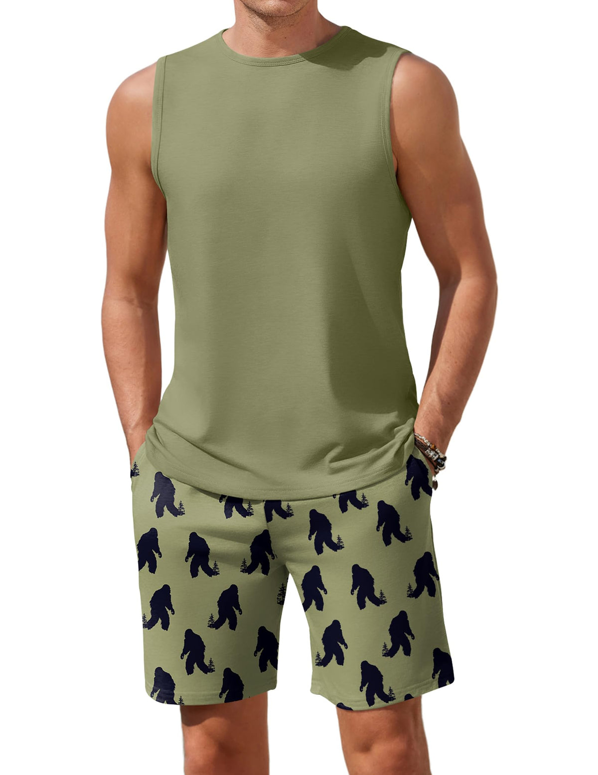 Ekouaer Men's Pajamas Set 2 Piece Workout Tank Top Pjs Shorts Sets S-XXL