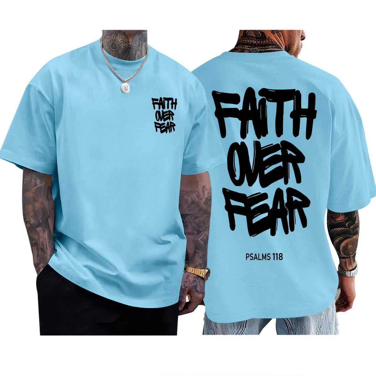 Christian Faith Over Fear Shirts for Men Jesus Religious Shirt Inspirational Oversized Graphic Tees God T-Shirt Tops
