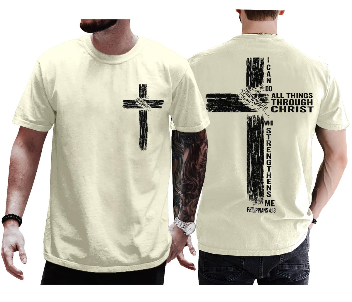 Christian Shirts for Men Women I Can Do All Things Through Christ Philippians 4:13 Religious Faith Cross Shirt