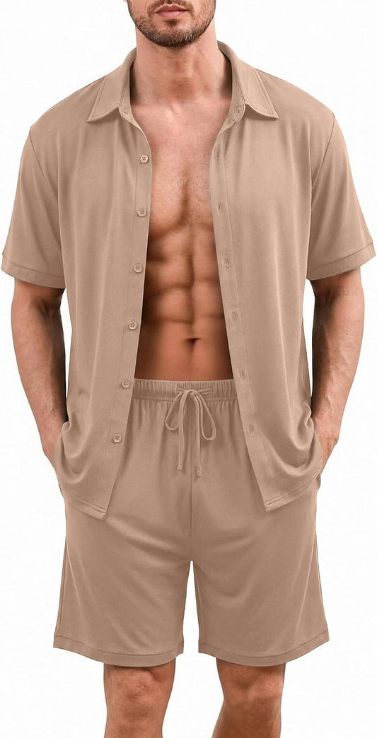 Ekouaer Men's Pajama Sets Button Down Summer Pjs Hawaiian Lounge Set XS-XXL