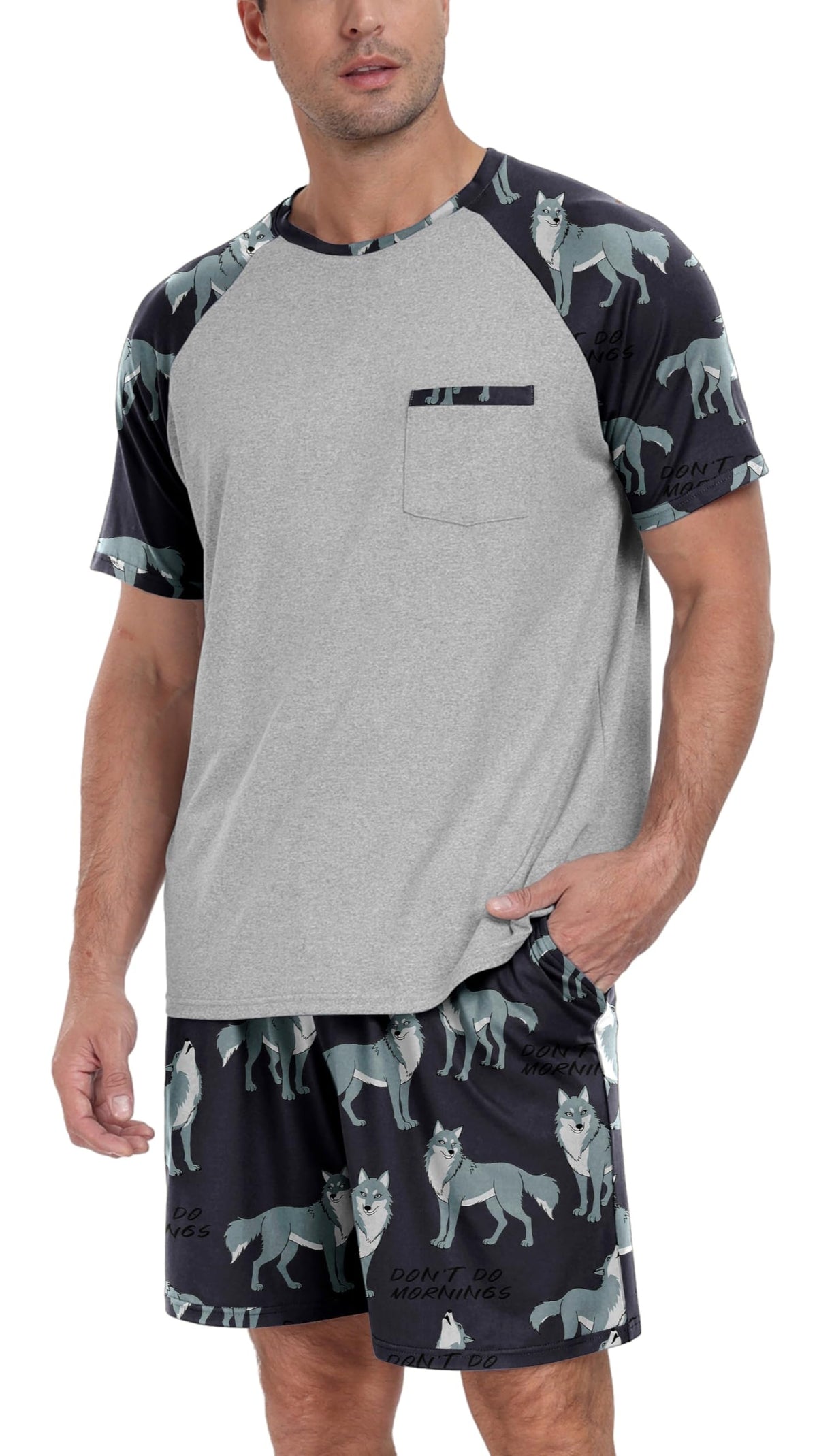 Couples Pajamas Set Short Sleeve Raglan Shirts and Shorts Lounge Sleepwear
