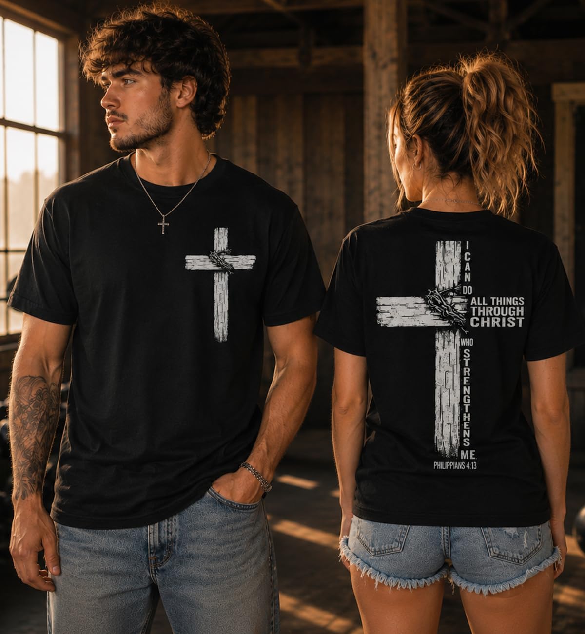 Christian Shirts for Men Women I Can Do All Things Through Christ Philippians 4:13 Religious Faith Cross Shirt
