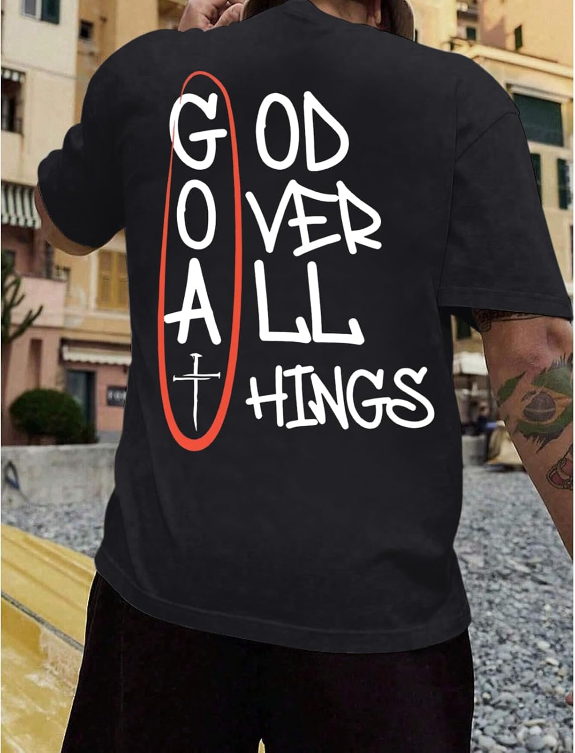 Christian God Over All Things Shirt for Men Jesus Religious Shirts Faith Bible Verse Tshirt Cross Graphic Tee Top