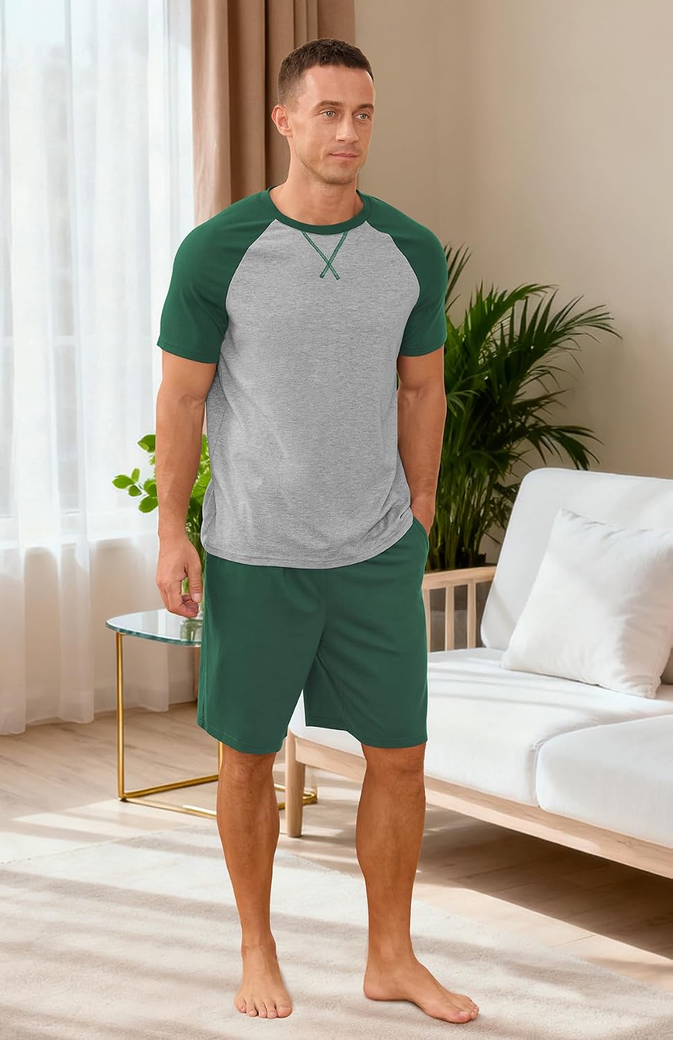 NITAGUT Mens Pajama Set Summer 2 Piece Loungewear Short Sleeve Pjs