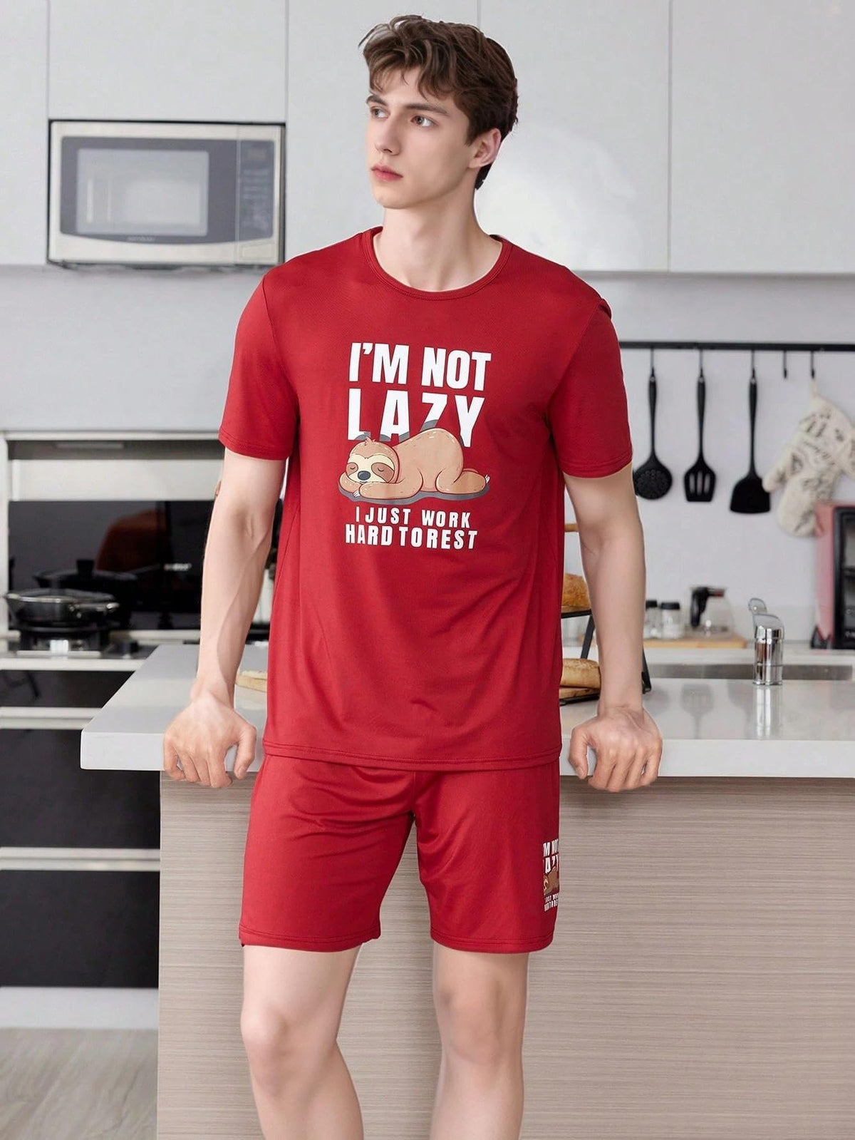 Mens Pajamas Set Lightweight Summer Pjs Sleepwear Soft Comfy Short Sleeve Crew Neck Loungewear 2 Piece