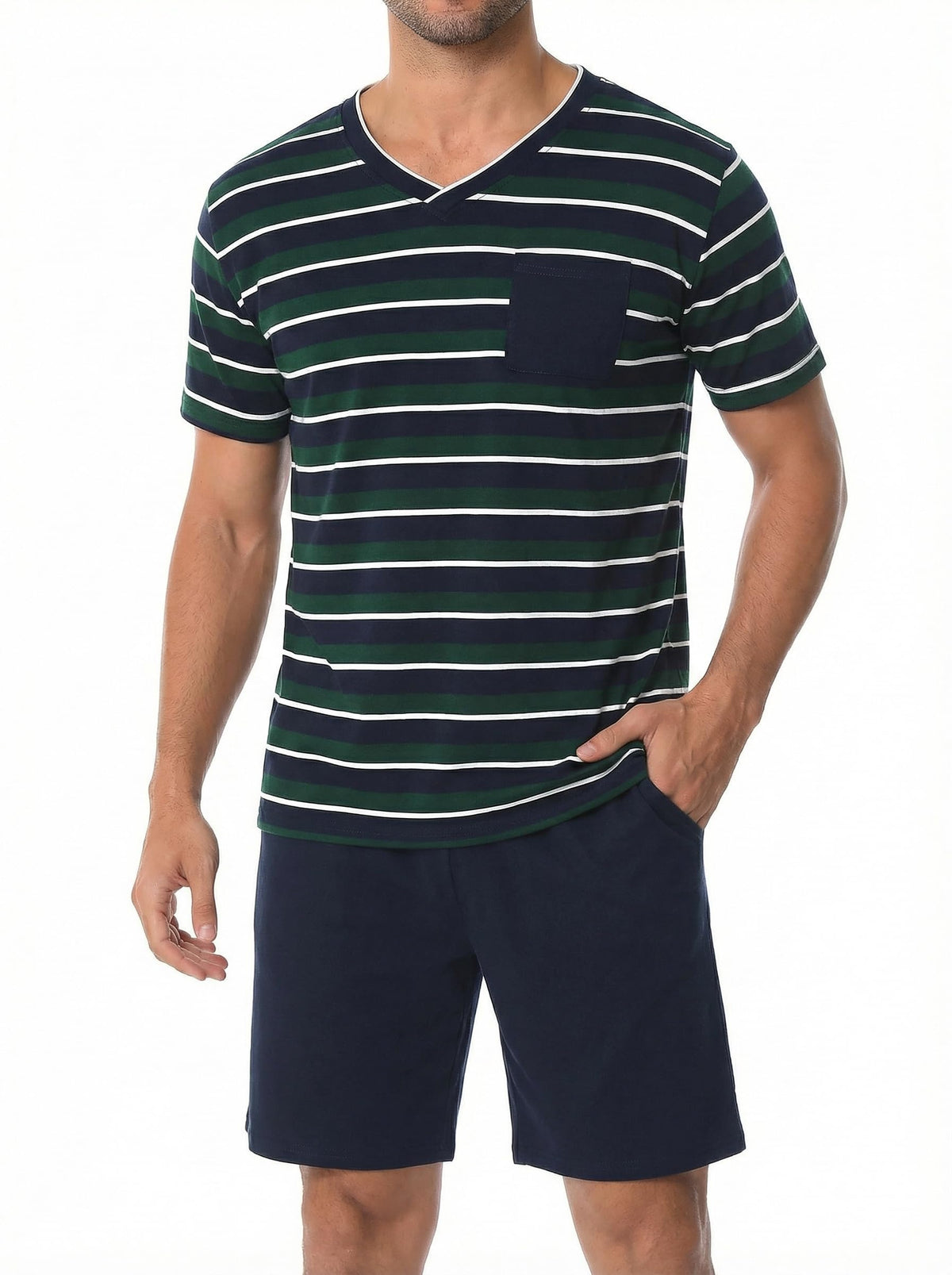 Sykooria Men's Pajama Sets Cotton Loungewear Pjs Shorts Sets 2 Piece Short Sleeve Sleepwear With Pockets S-3XL