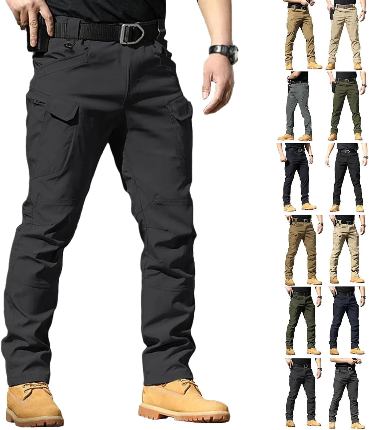 S-4XL Work Pants for Men Stretch Tactical Hiking Cargo Pant with Multi Pockets Casual Waterproof (No Belt)