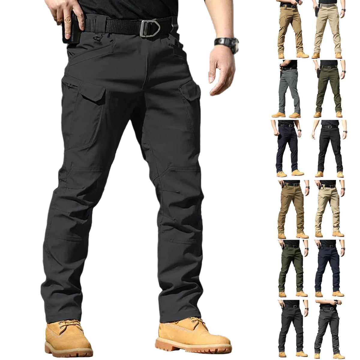 S-4XL Work Pants for Men Stretch Tactical Hiking Cargo Pant with Multi Pockets Casual Waterproof (No Belt)
