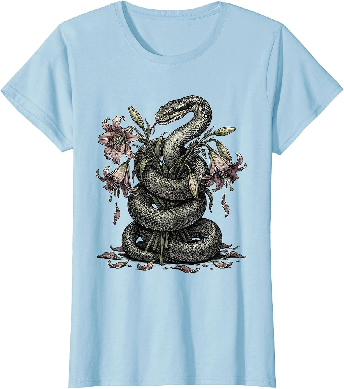 Snake and Wilting Lily Bouquet Emo Graphic T-Shirt