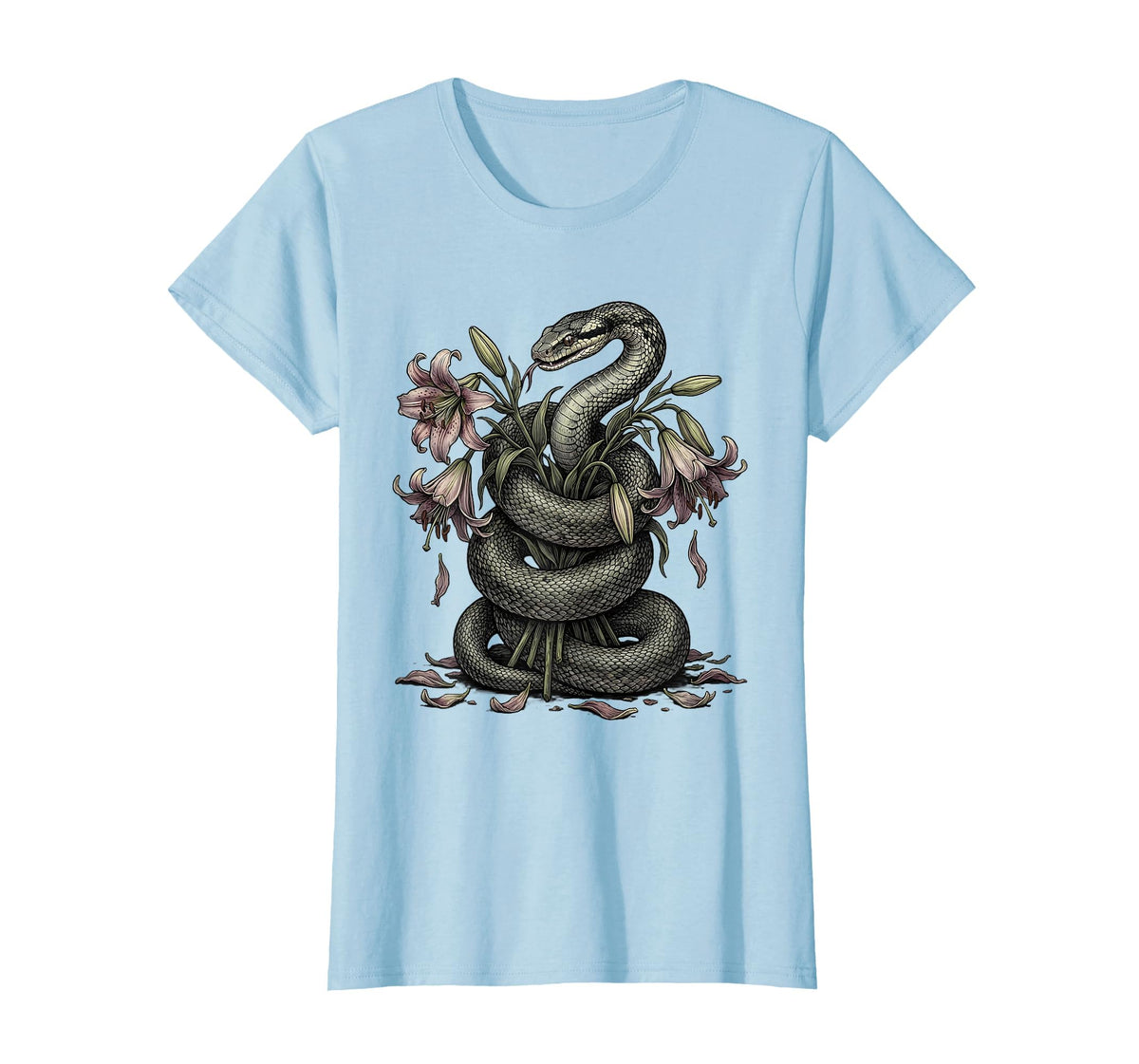 Snake and Wilting Lily Bouquet Emo Graphic T-Shirt