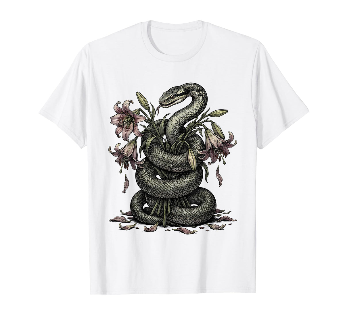 Snake and Wilting Lily Bouquet Emo Graphic T-Shirt
