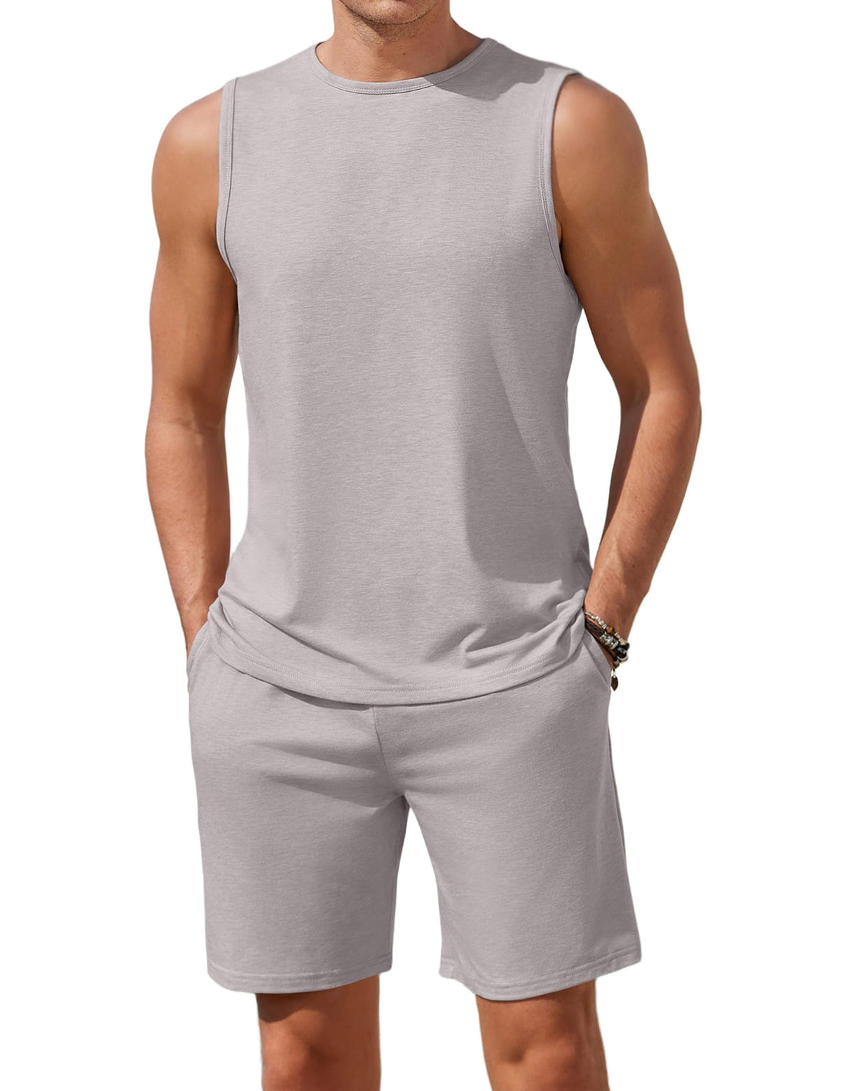 Ekouaer Men's Pajamas Set 2 Piece Workout Tank Top Pjs Shorts Sets S-XXL