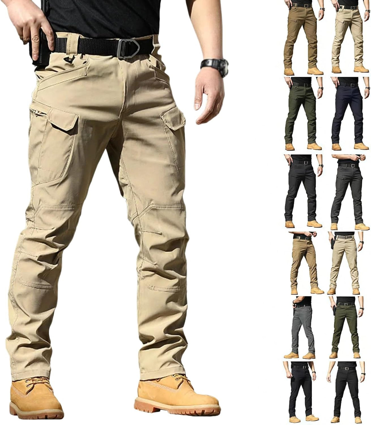 Cargo Work Pants for Men Tactical Stretch Waterproof Travel Casual Hiking Trouser with Multi Pockets (No Belt)
