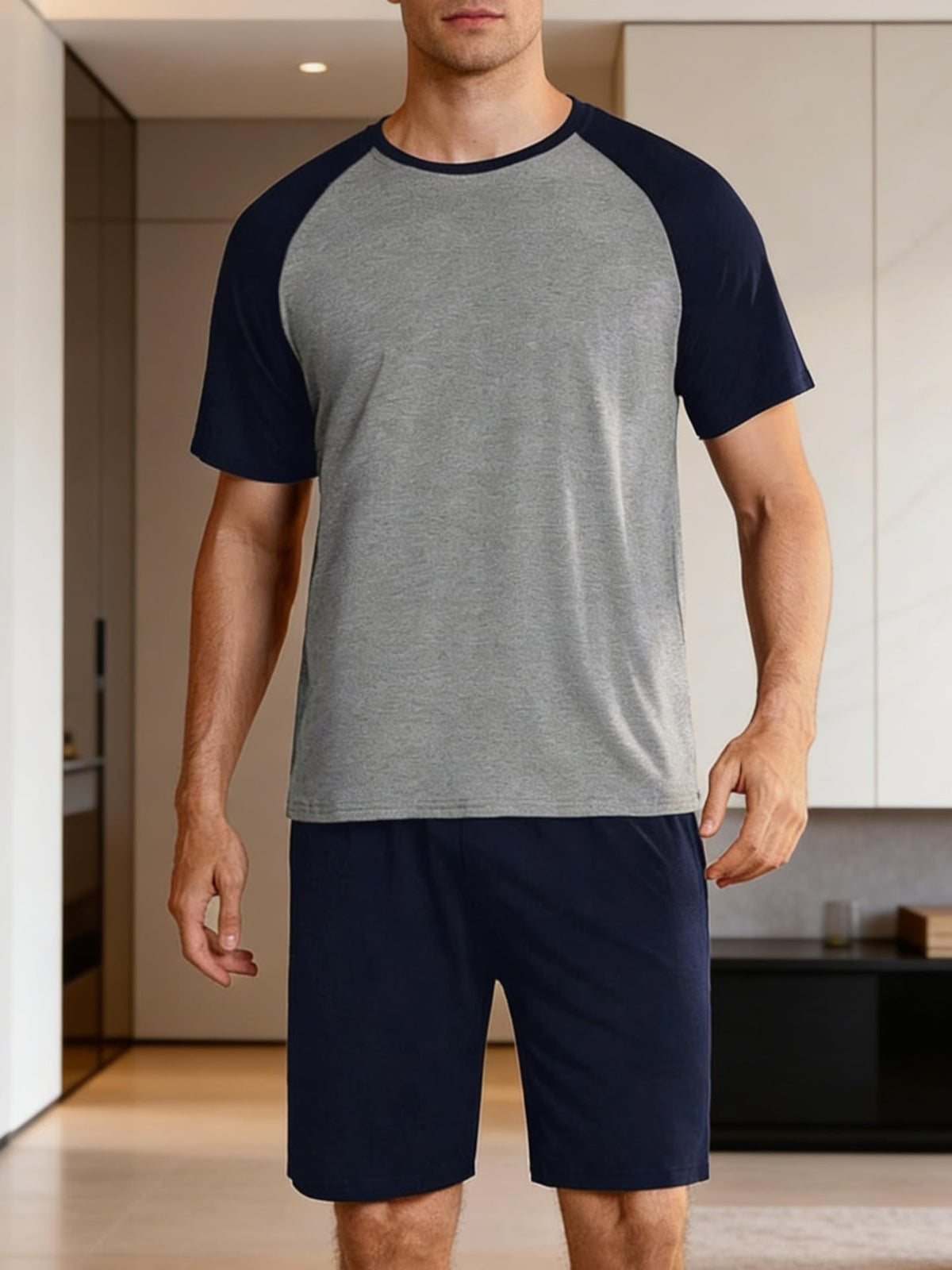Men’s Print Loungewear Set, Short Sleeve T-Shirt and Shorts, Comfortable Sleepwear for Men, Casual Homewear Set