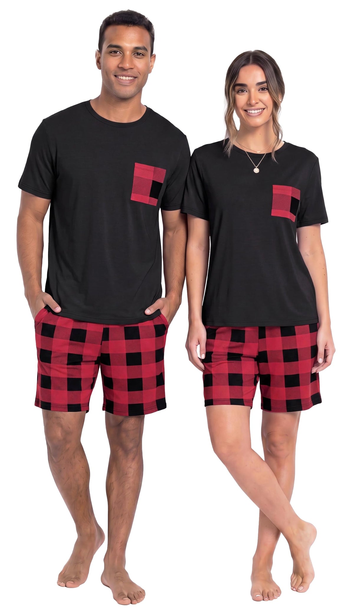 Couples Pajamas Set Short Sleeve Raglan Shirts and Shorts Lounge Sleepwear