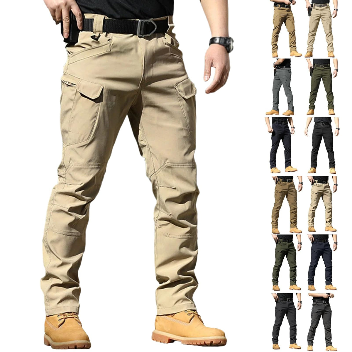 S-4XL Work Pants for Men Stretch Tactical Hiking Cargo Pant with Multi Pockets Casual Waterproof (No Belt)