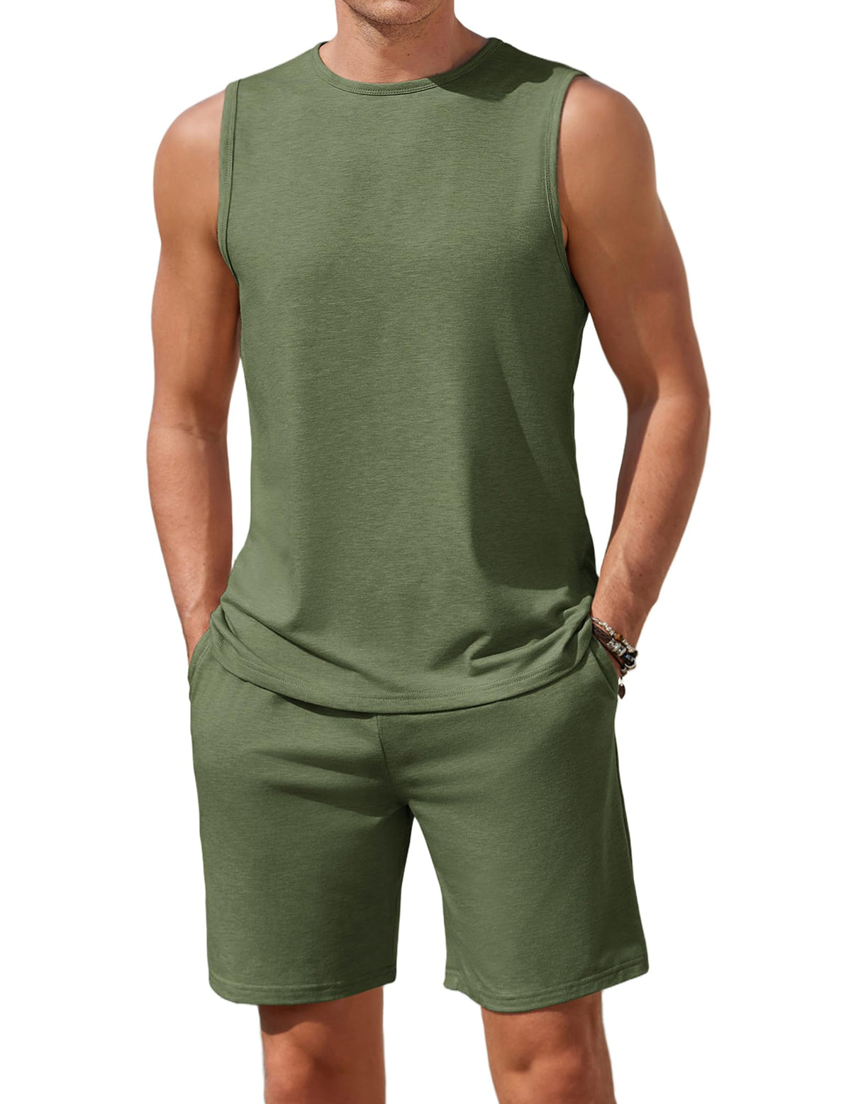 Ekouaer Men's Pajamas Set 2 Piece Workout Tank Top Pjs Shorts Sets S-XXL