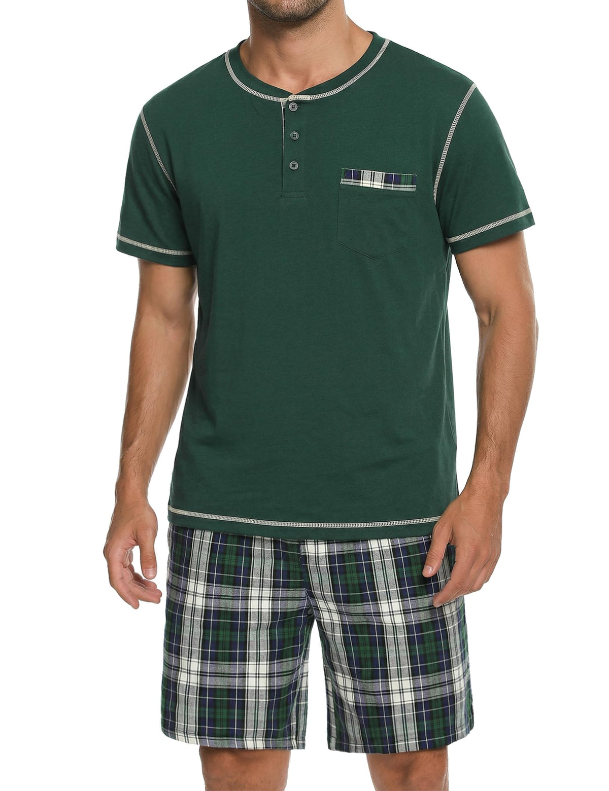 Sykooria Men's Pajama Sets Cotton Loungewear Pjs Shorts Sets 2 Piece Short Sleeve Sleepwear With Pockets S-3XL