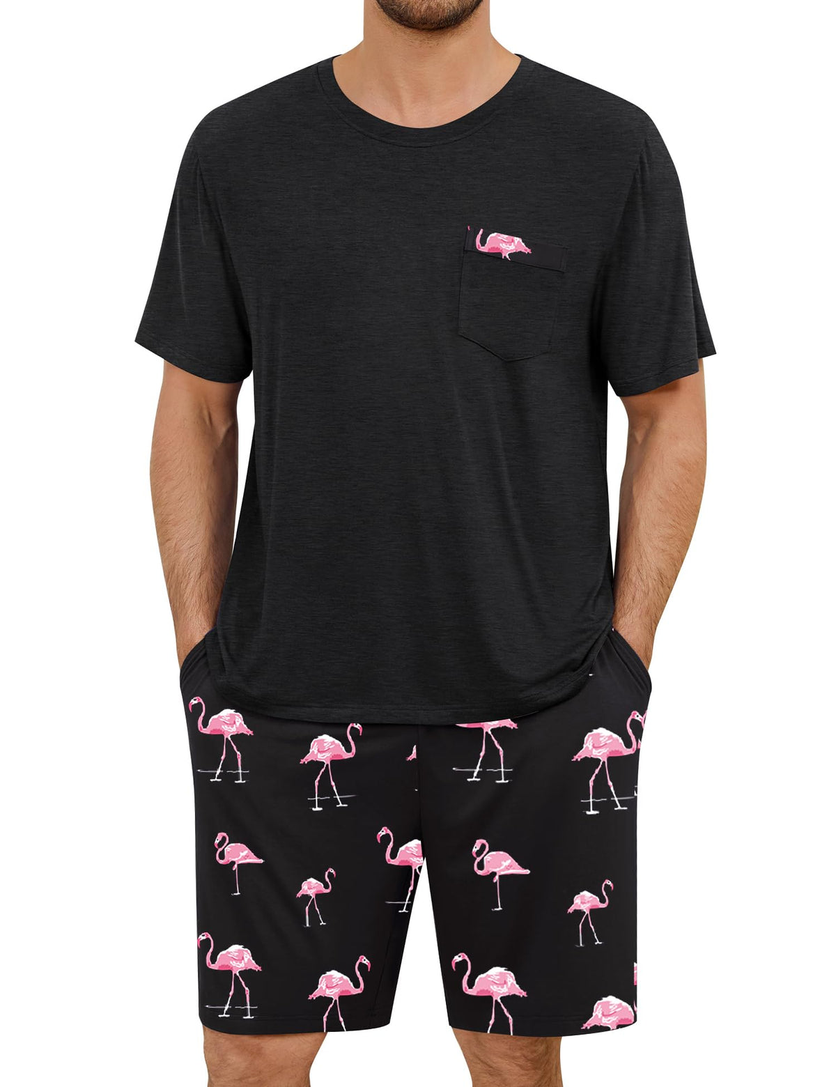 SWOMOG Mens Pajama Set Short Sleeve Pjs Set Soft Comfy Sleepwear Summer 2 Piece Loungewear Print With Pocket S-XXL