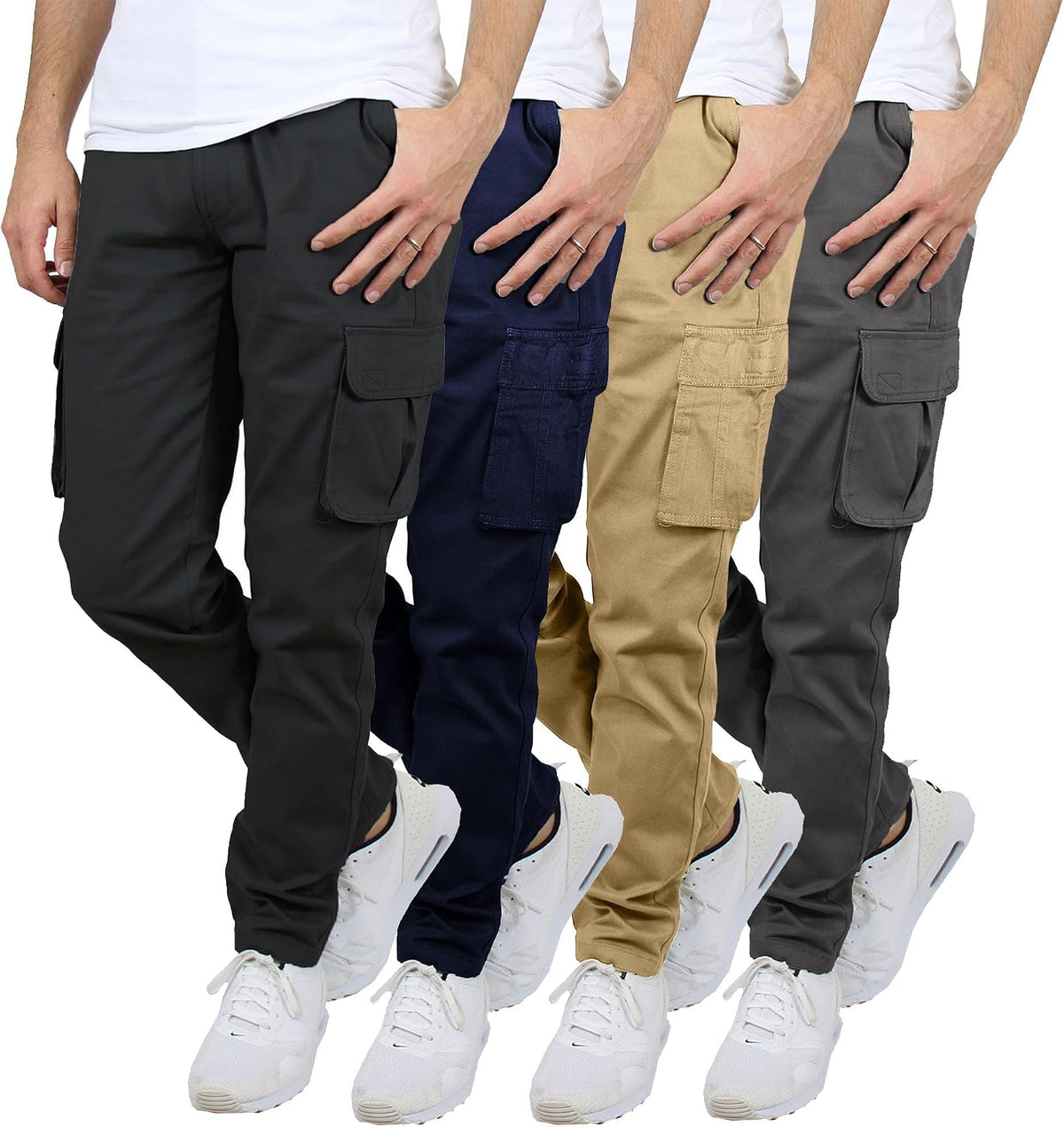 Cargo Pants for Men 3-Pack Flex Stretch Utility Trousers Durable Work Outdoor Wear Mens Cargo Pants 31 Inch Inseam