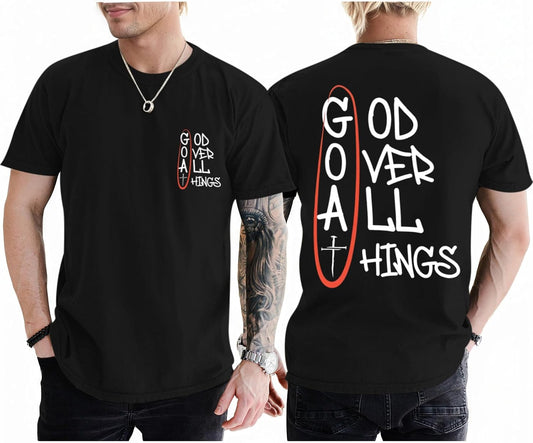 Christian God Over All Things Shirt for Men Jesus Religious Shirts Faith Bible Verse Tshirt Cross Graphic Tee Top