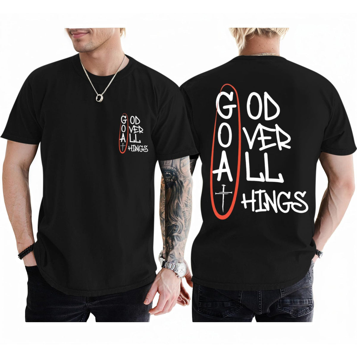 Christian God Over All Things Shirt for Men Jesus Religious Shirts Faith Bible Verse Tshirt Cross Graphic Tee Top