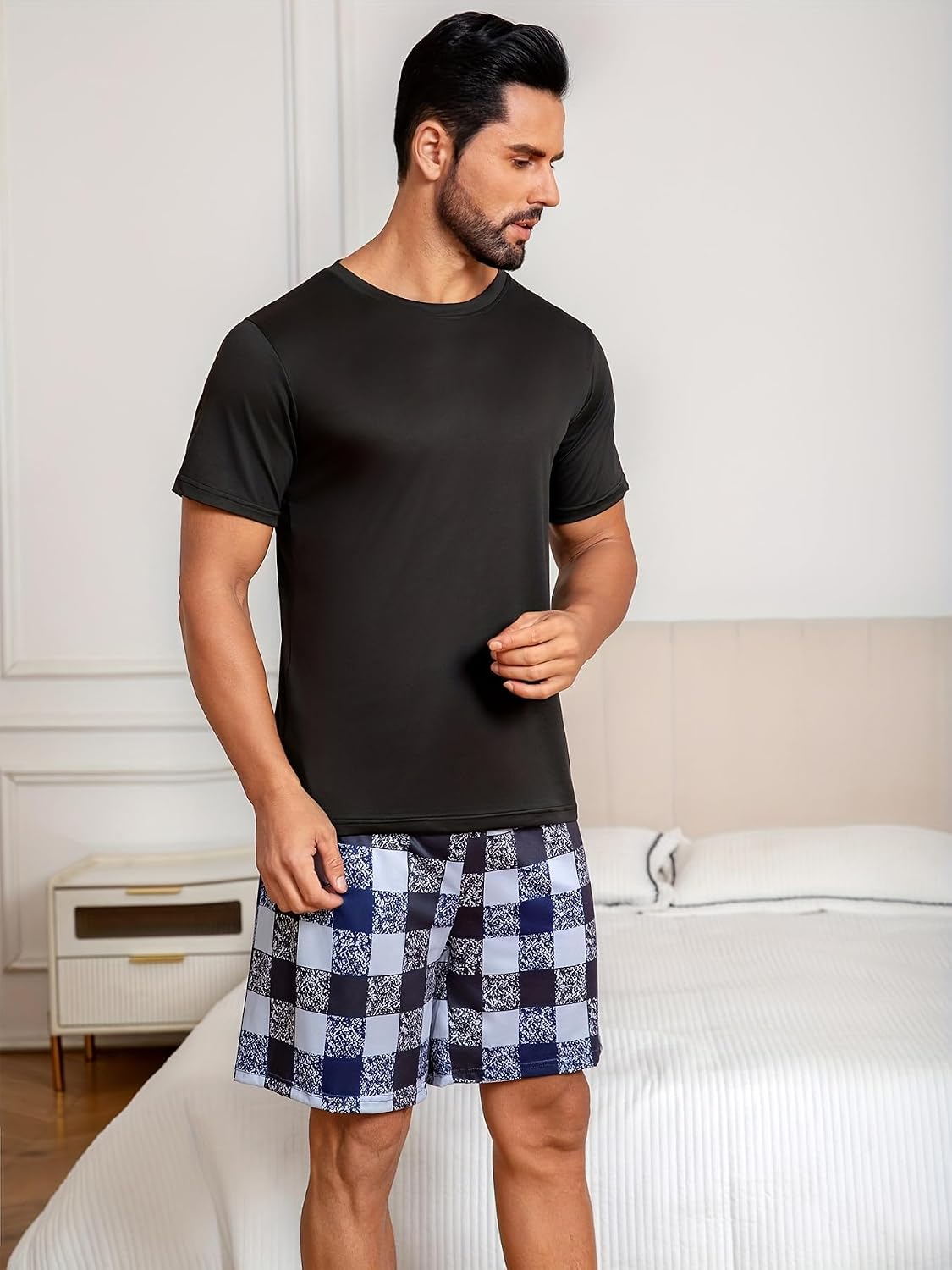 Men's Summer Pajamas Set Men Short Sleeves Shorts Sleepwear Men Casual Set