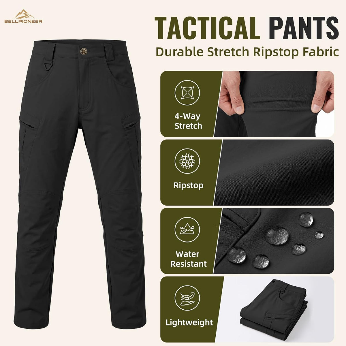 Men's Tactical Cargo Work Pants Lightweight Hiking Fishing Pants Stretch