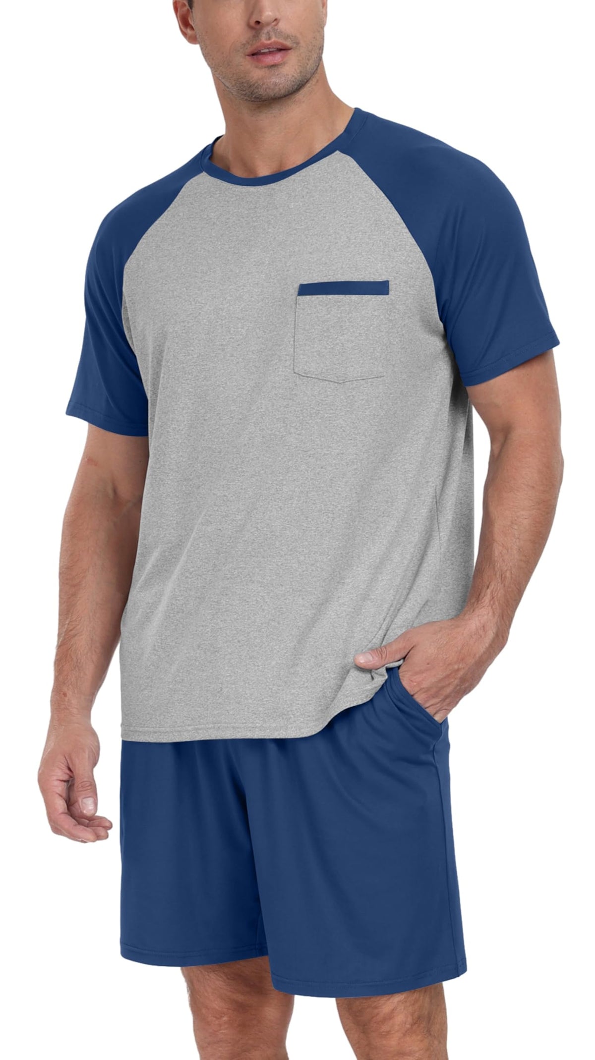 Couples Pajamas Set Short Sleeve Raglan Shirts and Shorts Lounge Sleepwear