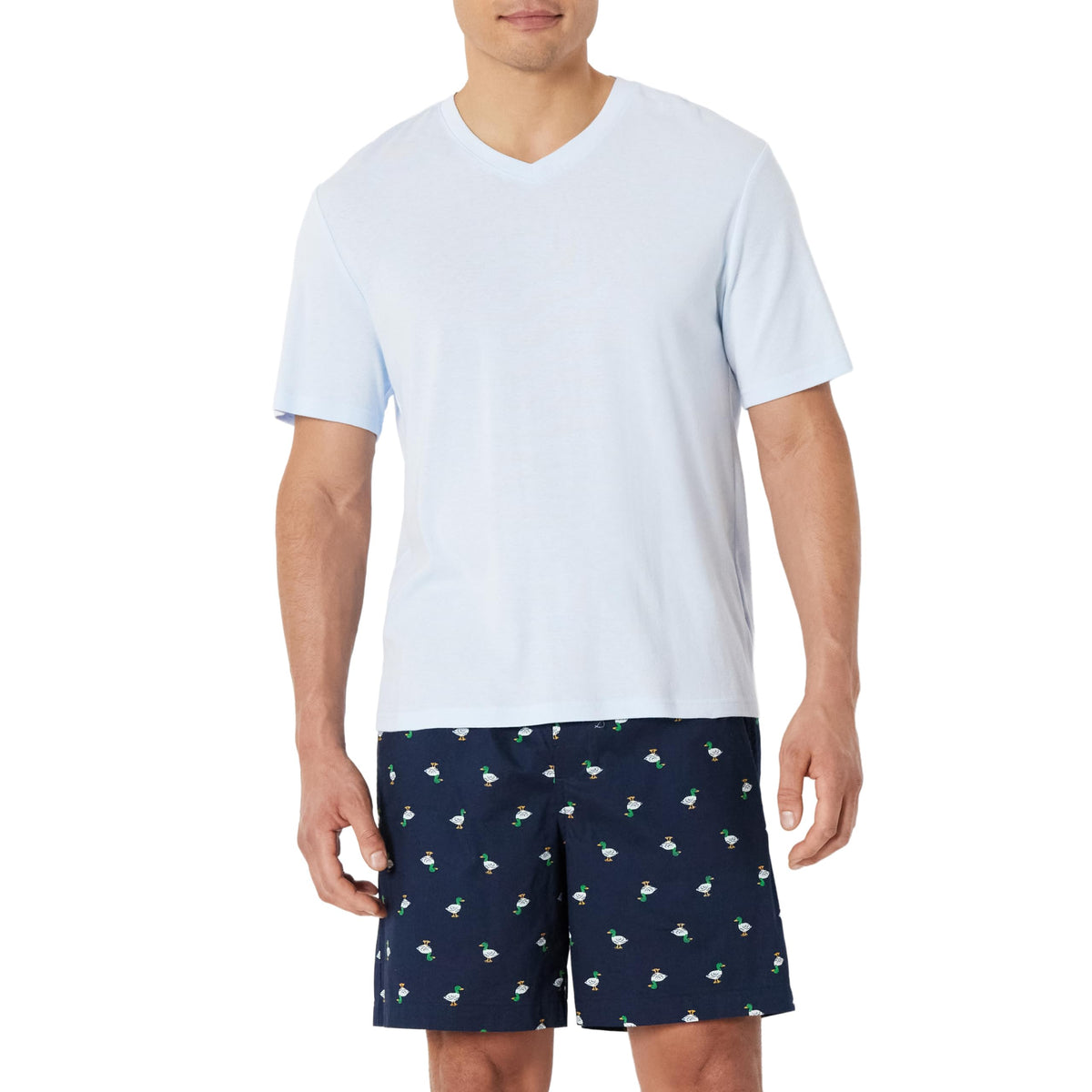 Amazon Essentials Men's Cotton Poplin Pajama Short with T-Shirt Set, Breathable Loungewear, Summer Sleepwear