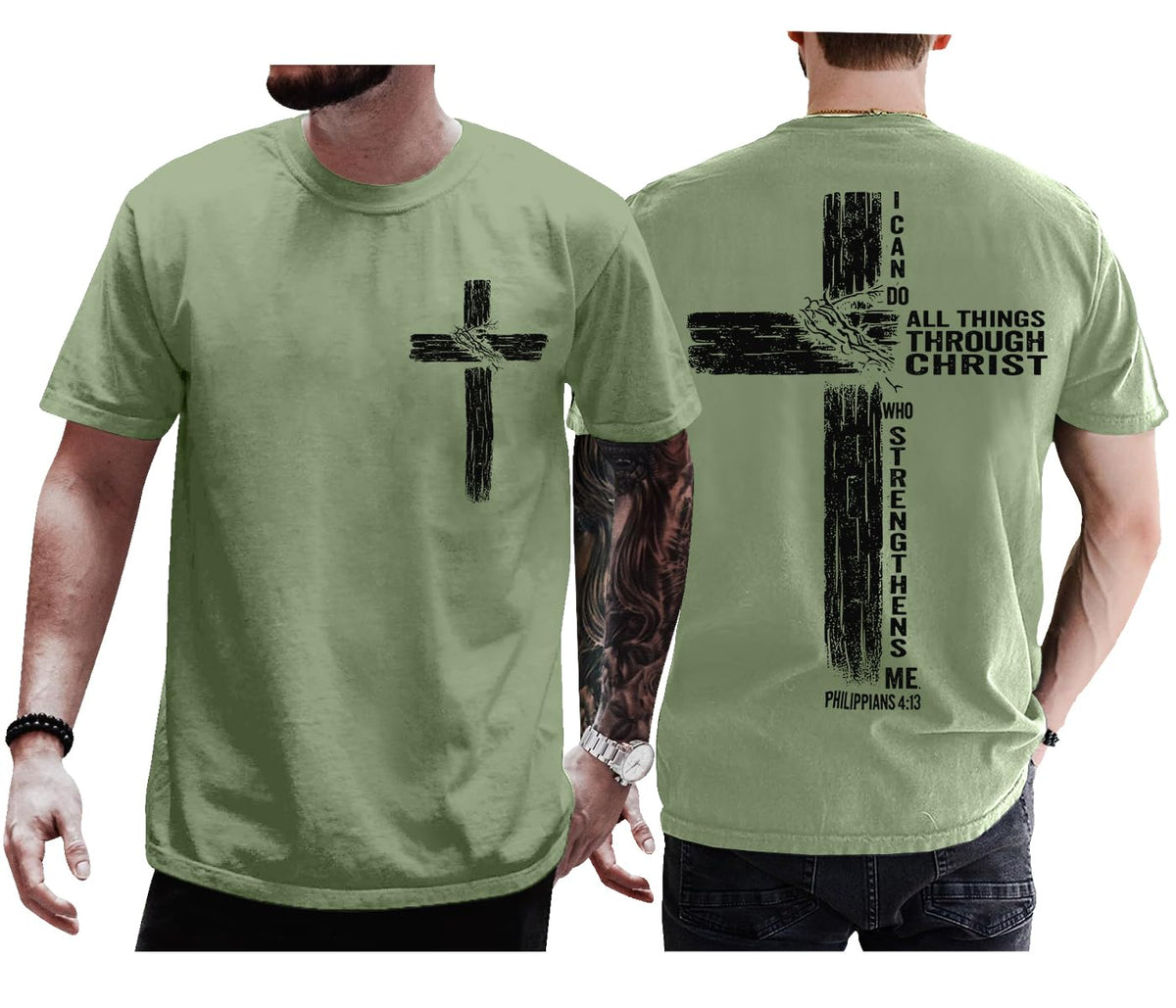 Christian Shirts for Men Women I Can Do All Things Through Christ Philippians 4:13 Religious Faith Cross Shirt