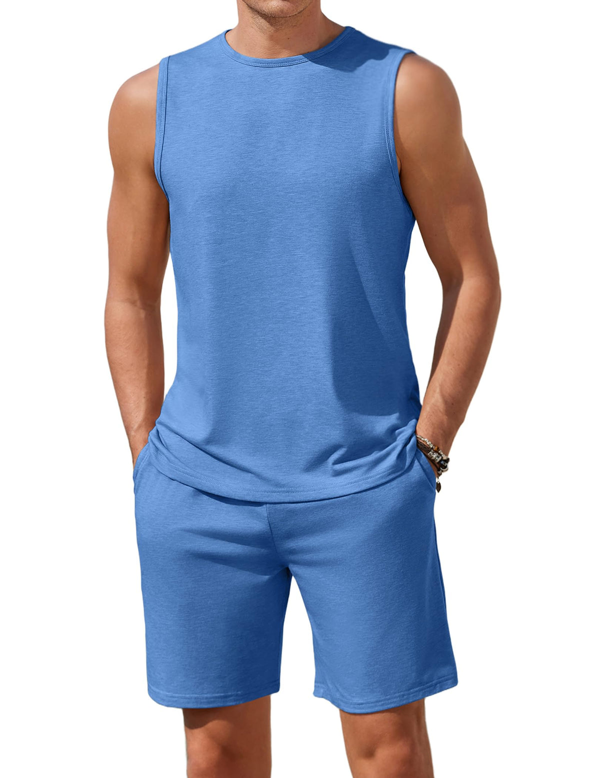 Ekouaer Men's Pajamas Set 2 Piece Workout Tank Top Pjs Shorts Sets S-XXL