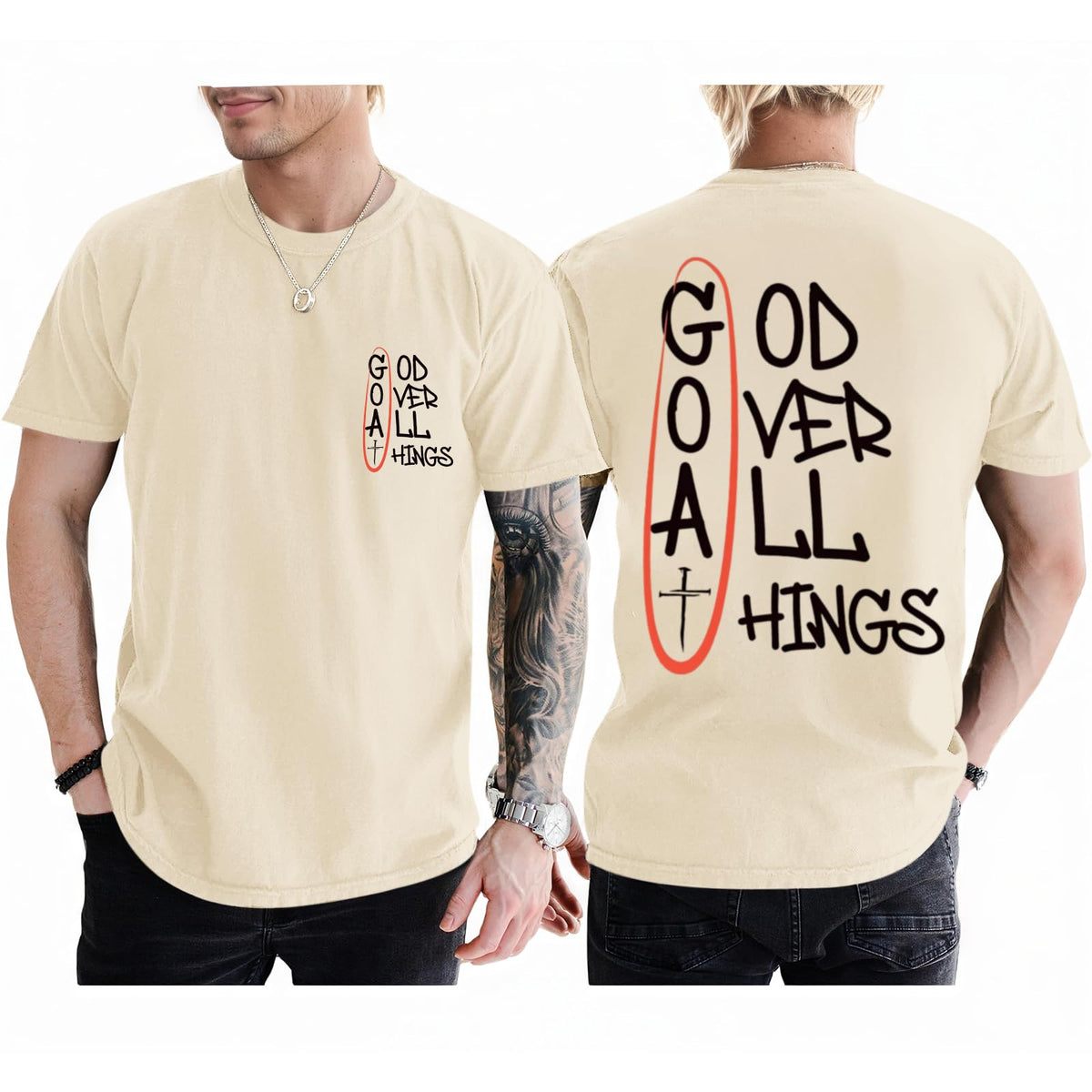 Christian God Over All Things Shirt for Men Jesus Religious Shirts Faith Bible Verse Tshirt Cross Graphic Tee Top