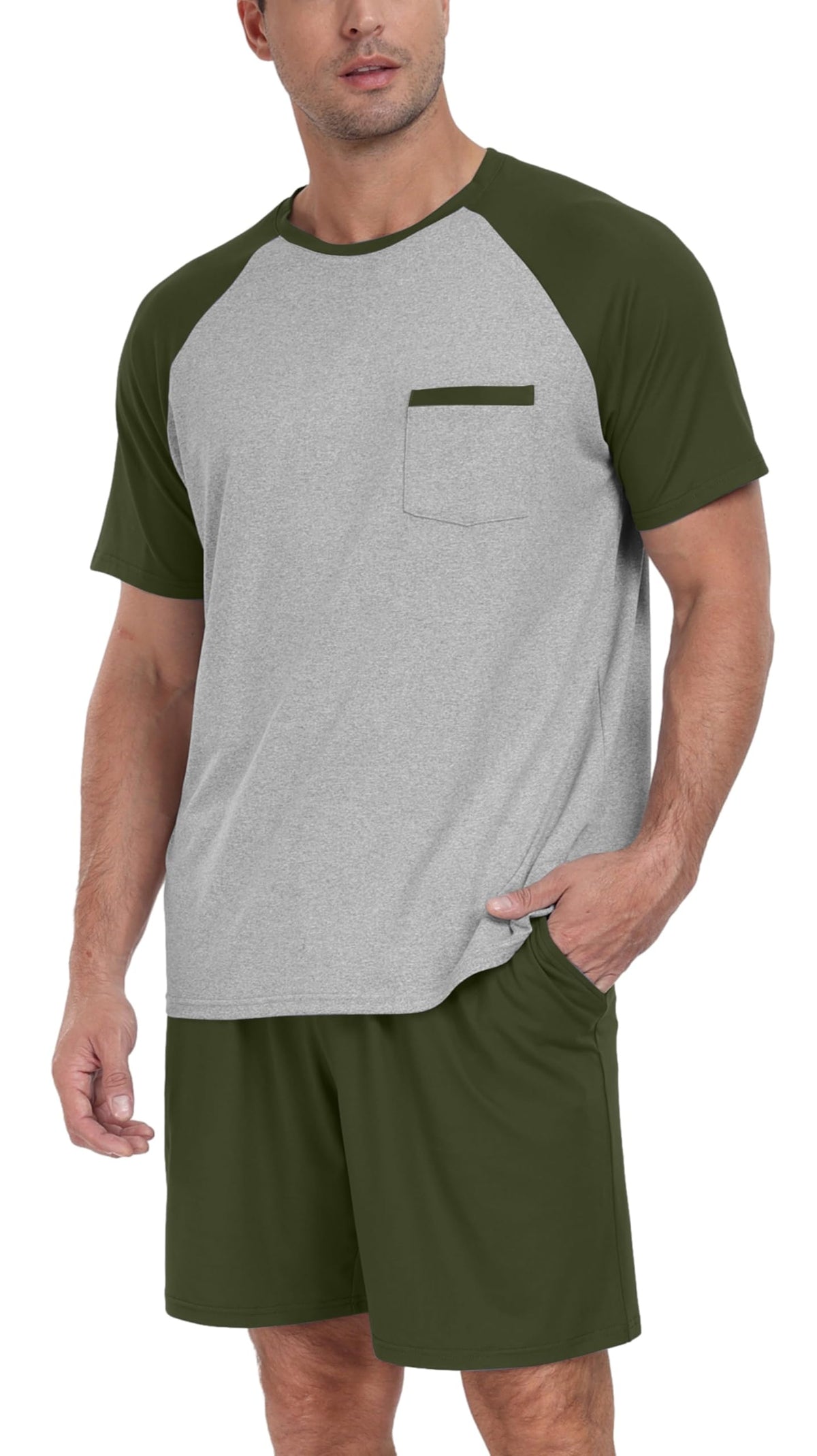 Couples Pajamas Set Short Sleeve Raglan Shirts and Shorts Lounge Sleepwear
