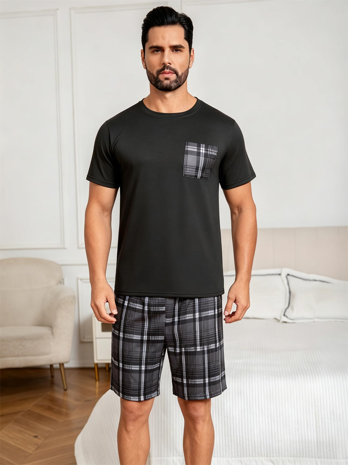 Men's Summer Pajamas Set Men Short Sleeves Shorts Sleepwear Men Casual Set