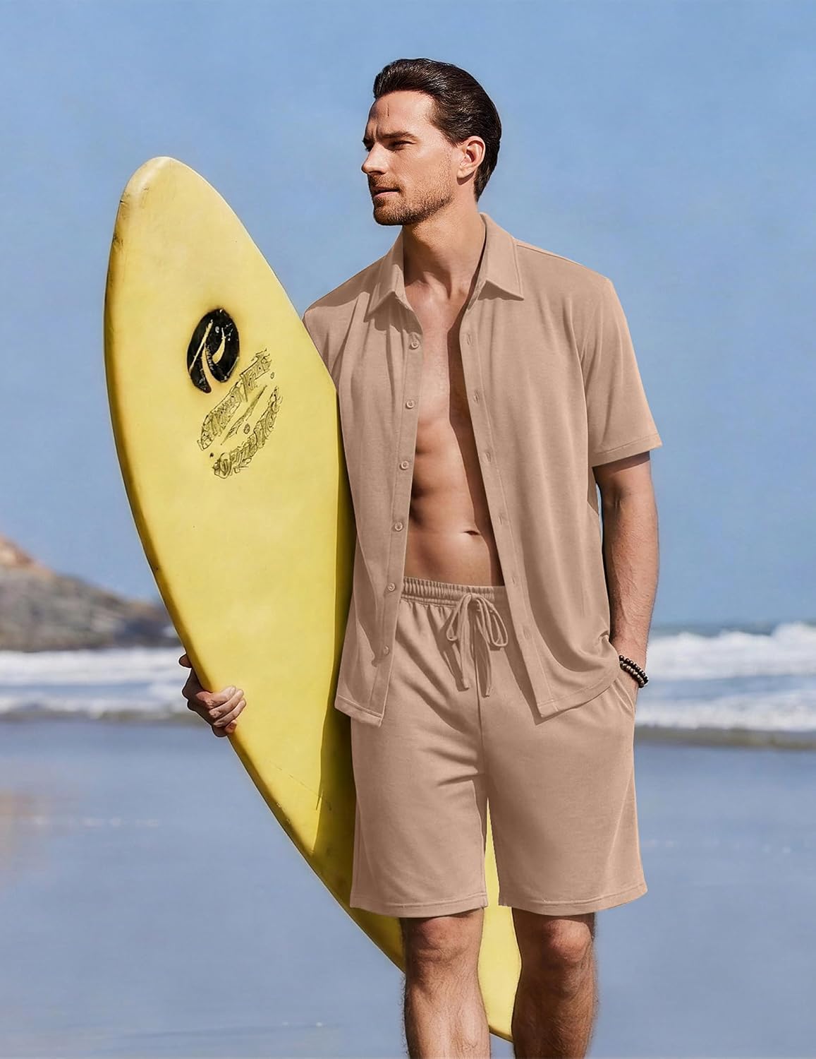 Ekouaer Men's Pajama Sets Button Down Summer Pjs Hawaiian Lounge Set XS-XXL