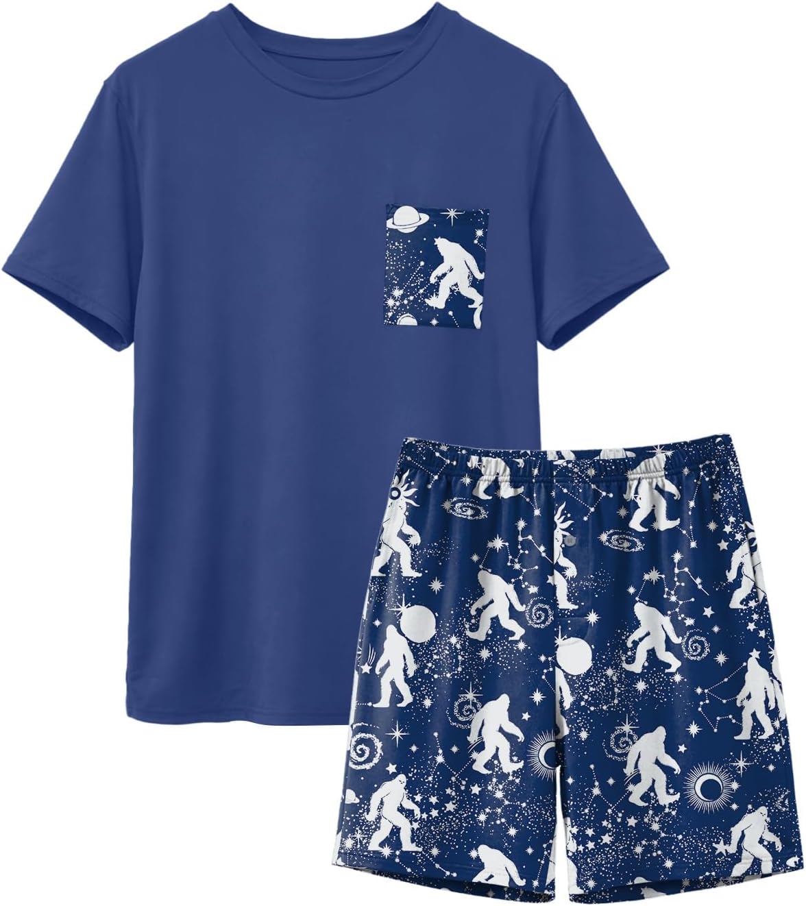 Feiersi Mens Pajama Set Sleepwear Pjs Lightweight Quick Dry Soft Short Sleeve Sleep Set With Pockets