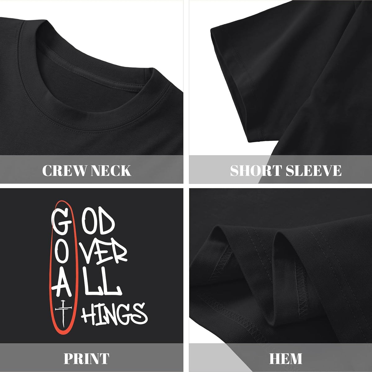 Christian God Over All Things Shirt for Men Jesus Religious Shirts Faith Bible Verse Tshirt Cross Graphic Tee Top