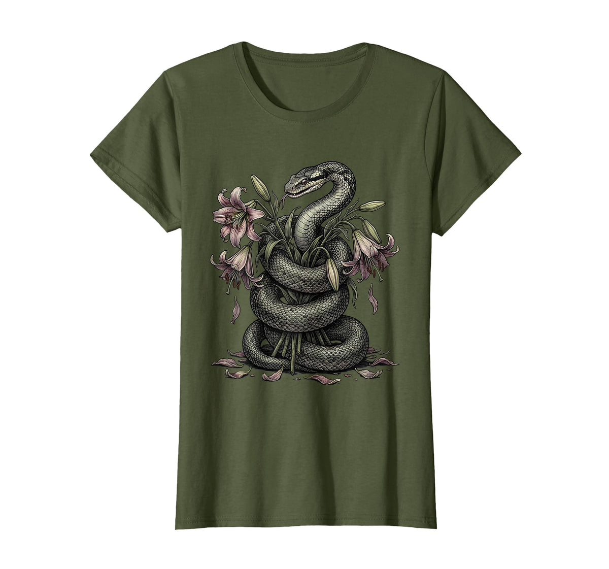 Snake and Wilting Lily Bouquet Emo Graphic T-Shirt