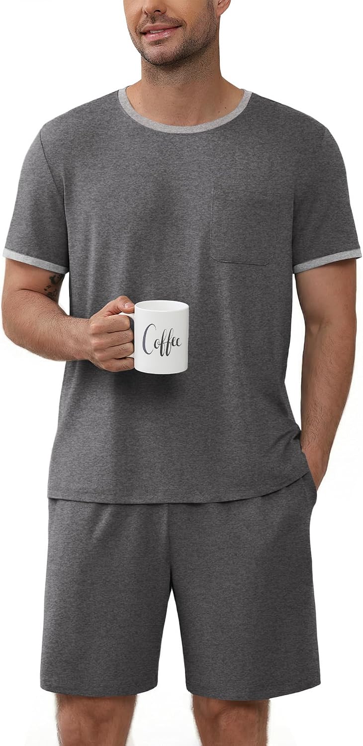 Ekouaer Mens Pajamas Sets Shorts Soft Short Sleeve Pjs
