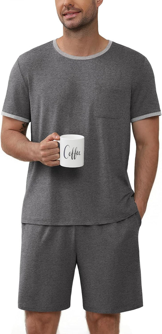 Ekouaer Mens Pajamas Sets Shorts Soft Short Sleeve Pjs