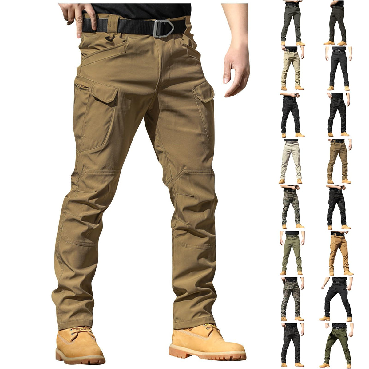 Mens Cargo Pants Water Resistant Relaxed Fit Hiking Work Pants Multi Pockets Ripstop Flex Baggy Camo Tactical Pant