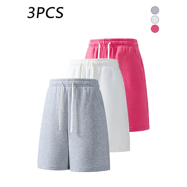 3-pack men’s summer casual shorts, elastic waistband, loose straight fit, comfortable breathable fabric