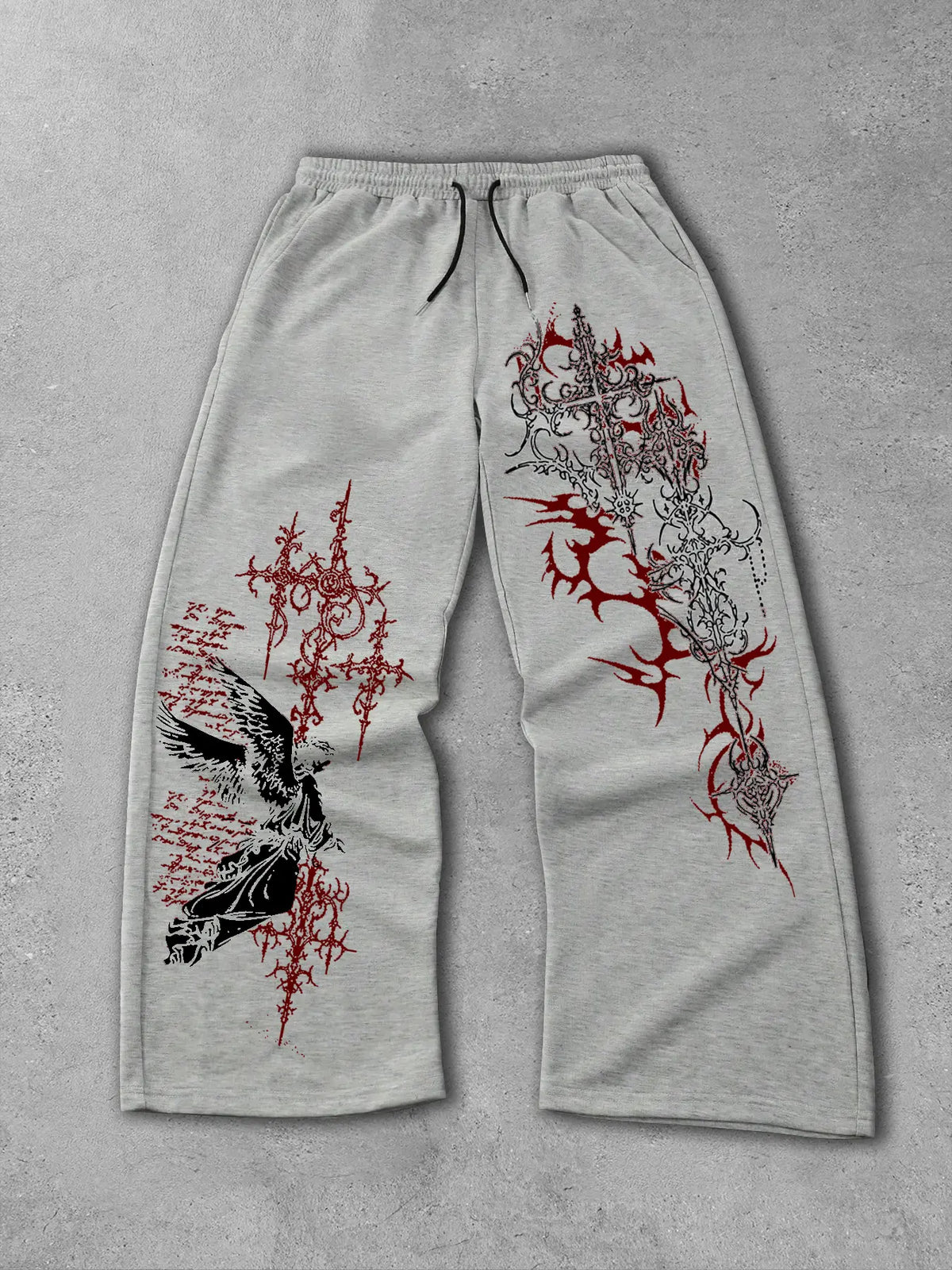 Men's Straight-Leg Long Pants with Gothic Print, Casual Fashion Bottoms, Comfortable and Stylish, Perfect for Daily Wear
