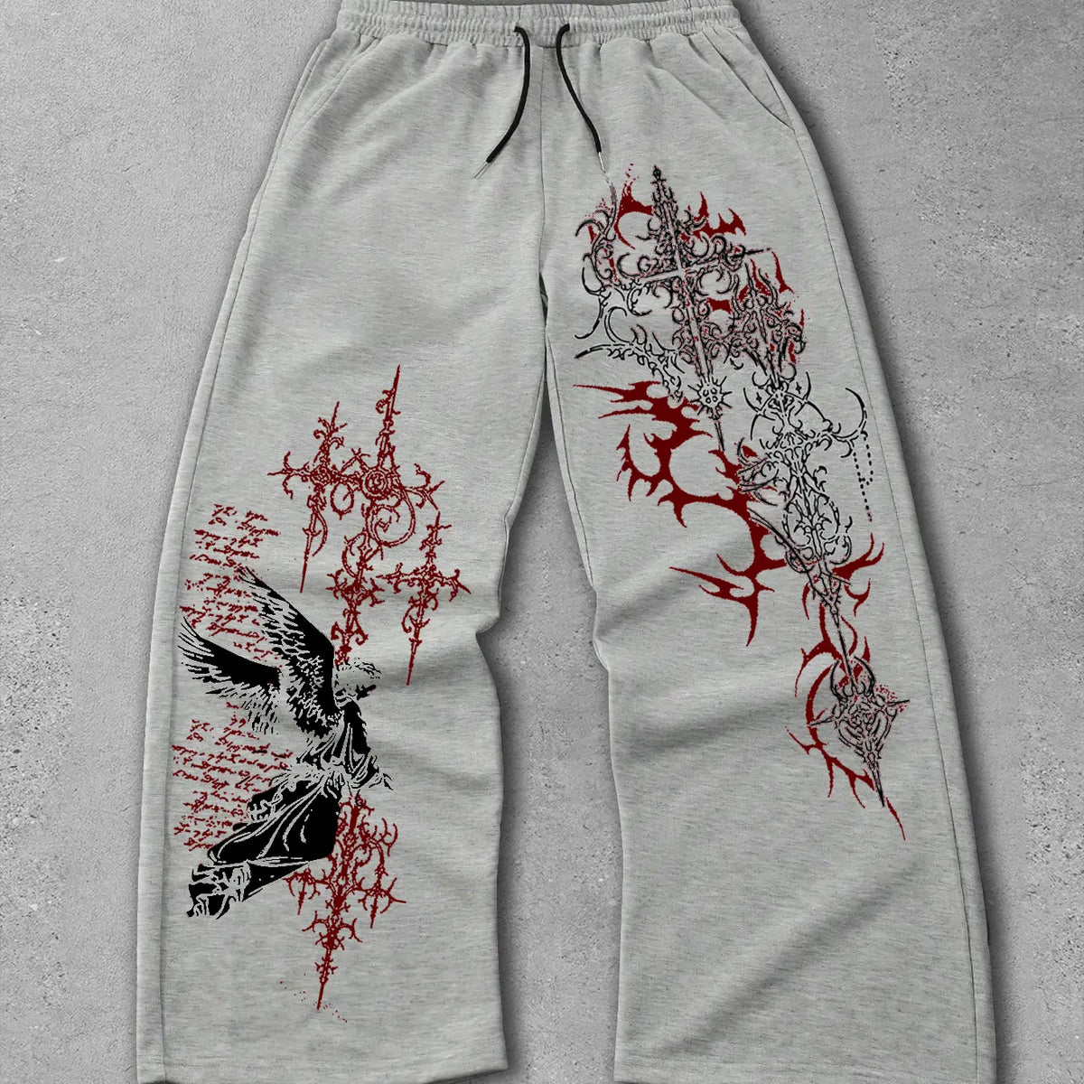 Men's Straight-Leg Long Pants with Gothic Print, Casual Fashion Bottoms, Comfortable and Stylish, Perfect for Daily Wear