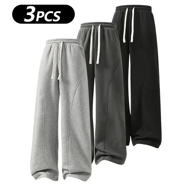 Men's Fleece Thermal Lined Sweatpants  Oversize Drawstring Waist Casual Loose Pants for Fall Winter School Season Daily Wear Stylish Menswear