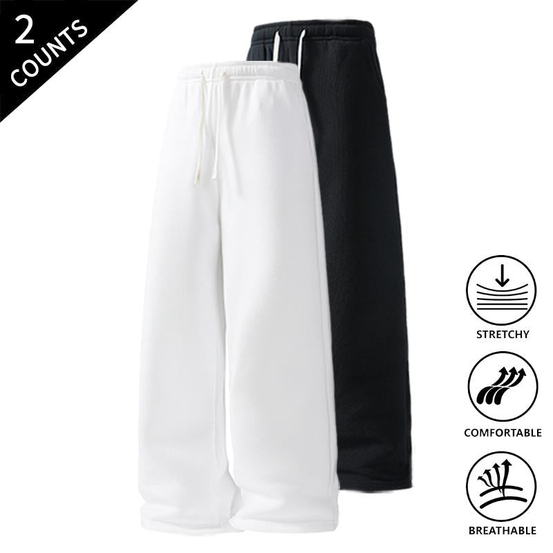 Men’s 2-Pack Baggy Polyester Sweatpants - Drawstring Waist Adapts to Your Fit, Mid-Waist, Loose-Fit, Plain, Stylish, Soft, Breathable, Streetwear Look, Easy Vibe, Athletic Casual Pants for Summer (2-Pack Value for Backup Casual Days)
