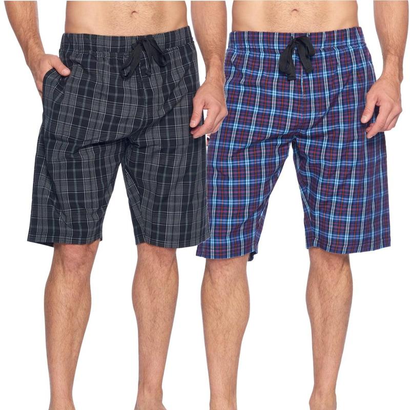 Ashford & Brooks Men's 2-Pack Comfy Cotton-Polyester Sleep Shorts - Roomy Fit, Moisture-Wick, Contrast Ribbon, Pockets, Drawstring, Adjustable Bottom Men's Shorts, All-Season Nightwear Pants & Casual Loungewear (Great for Father’s Day, Birthdays)